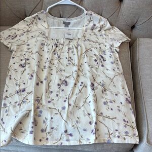 J. Jill Cream and Purple Floral Blouse